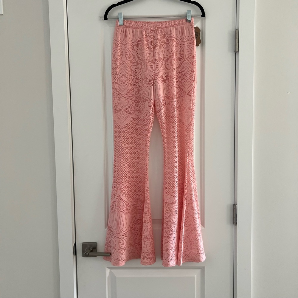 NWT Pink Lace Bellbottom Pants